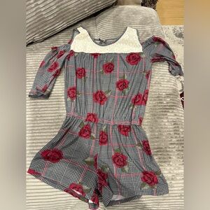 One Step Ahead Red and Gray Kids Romper
